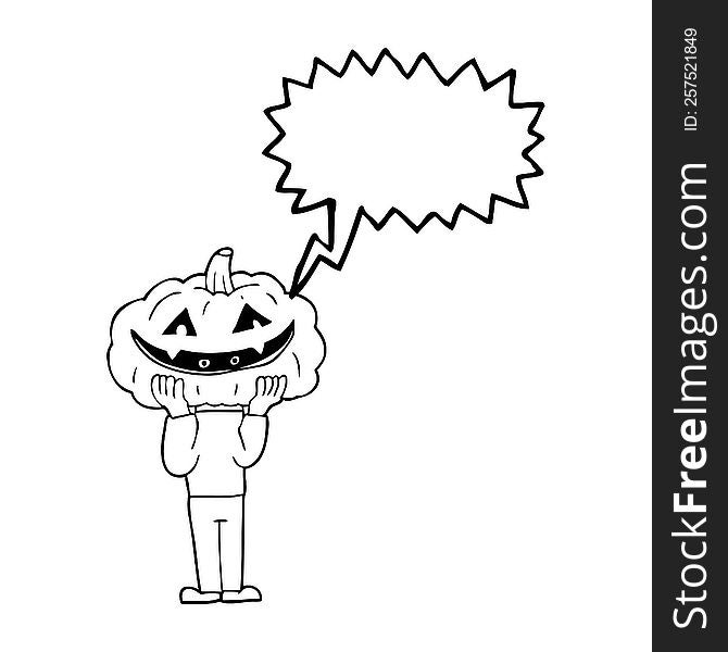 freehand drawn speech bubble cartoon pumpkin head halloween costume