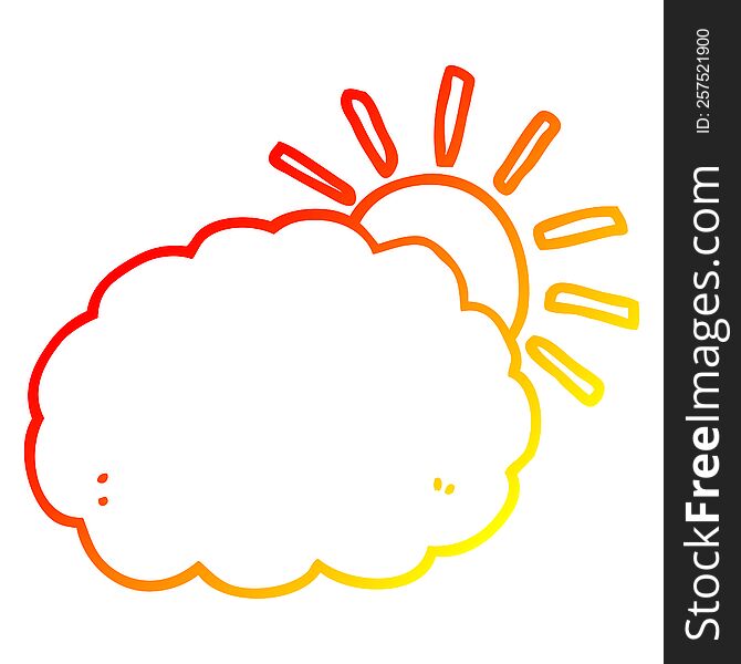 Warm Gradient Line Drawing Cartoon Sun And Cloud Symbol