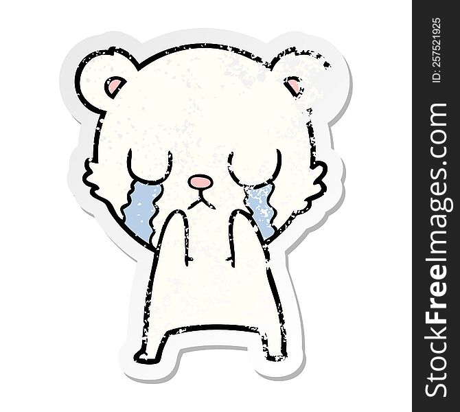 Distressed Sticker Of A Crying Polar Bear Cartoon