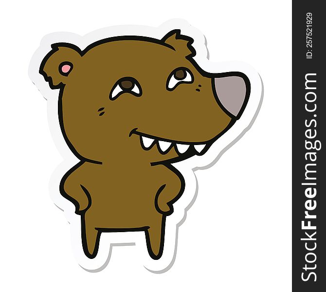 Sticker Of A Cartoon Bear Showing Teeth