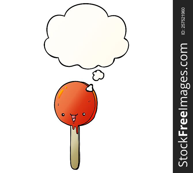 Cartoon Candy Lollipop And Thought Bubble In Smooth Gradient Style