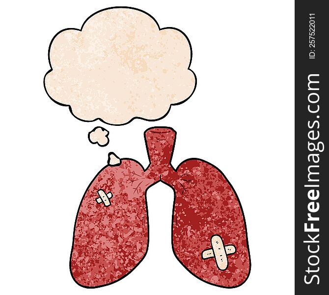 cartoon repaired lungs with thought bubble in grunge texture style. cartoon repaired lungs with thought bubble in grunge texture style
