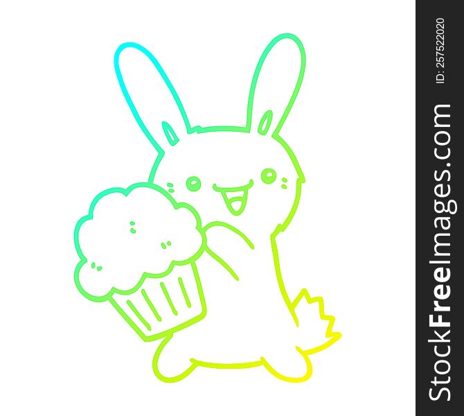 Cold Gradient Line Drawing Cute Cartoon Rabbit With Muffin