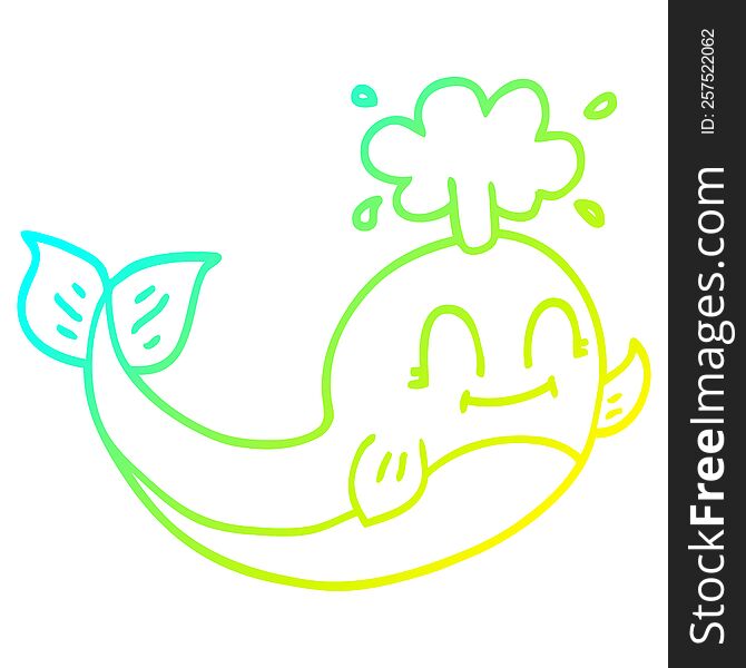 cold gradient line drawing of a cartoon happy whale