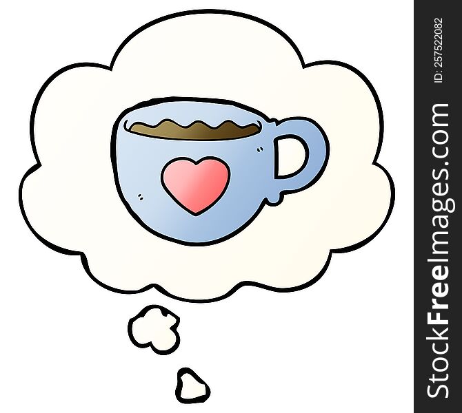 I love coffee cartoon cup with thought bubble in smooth gradient style