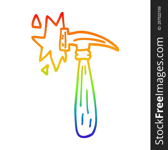 Rainbow Gradient Line Drawing Cartoon Hammer Banging