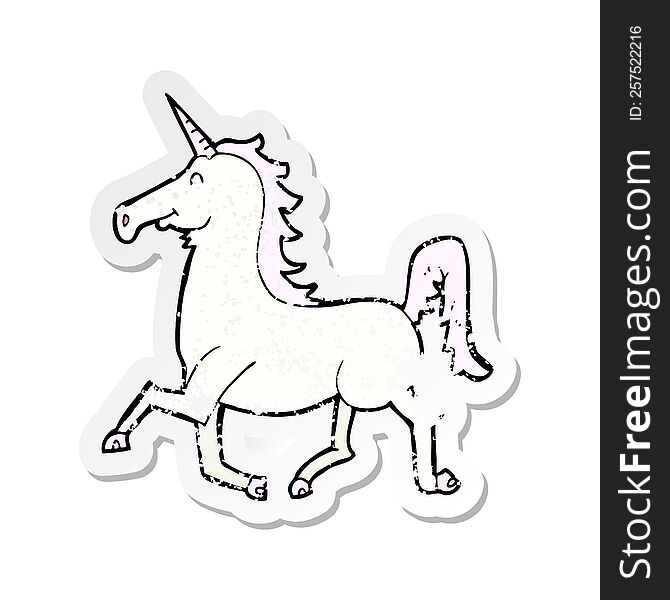Retro Distressed Sticker Of A Cartoon Unicorn