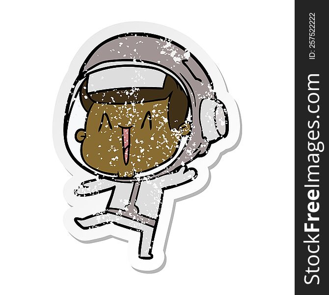 distressed sticker of a dancing cartoon astronaut