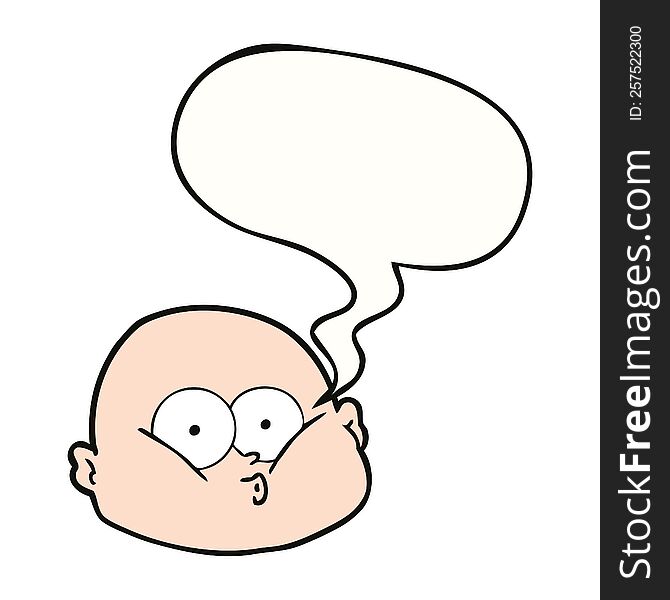 cartoon curious bald man with speech bubble. cartoon curious bald man with speech bubble