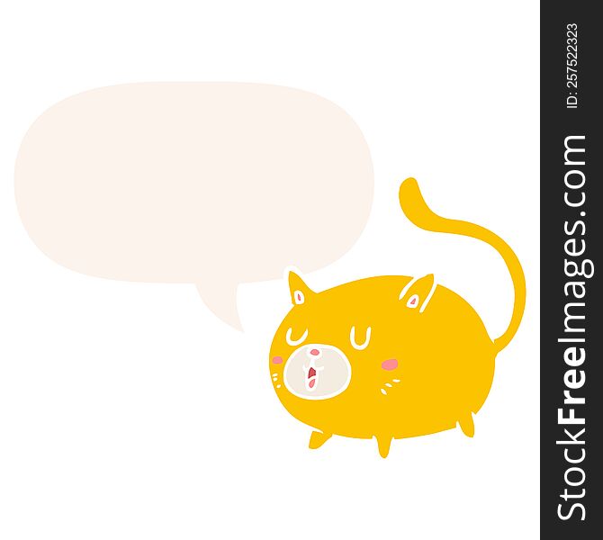 Cartoon Happy Cat And Speech Bubble In Retro Style