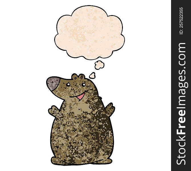 Cartoon Happy Bear And Thought Bubble In Grunge Texture Pattern Style