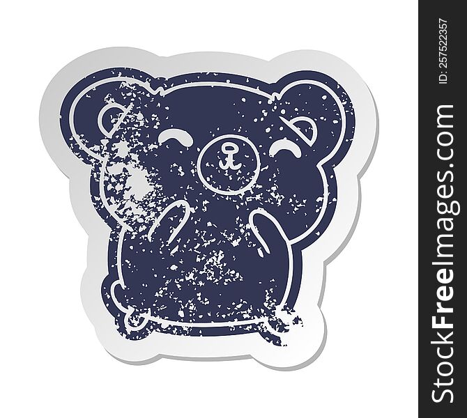 distressed old cartoon sticker kawaii cute happy bear. distressed old cartoon sticker kawaii cute happy bear