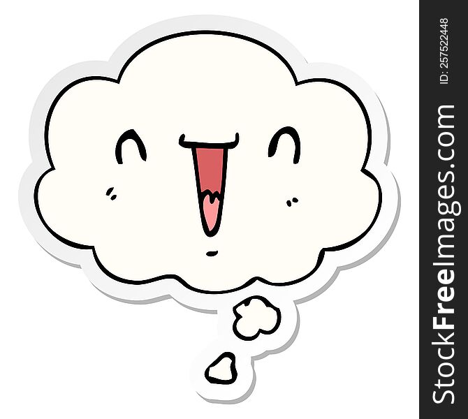 Cute Happy Cartoon Face And Thought Bubble As A Printed Sticker