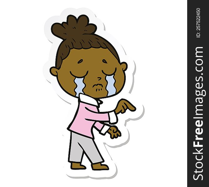 Sticker Of A Cartoon Crying Woman Pointing