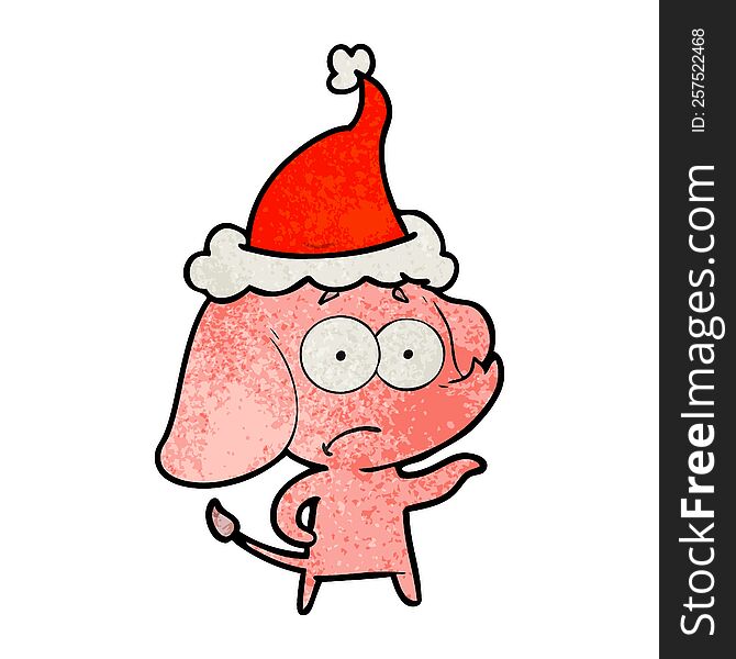 Textured Cartoon Of A Unsure Elephant Wearing Santa Hat