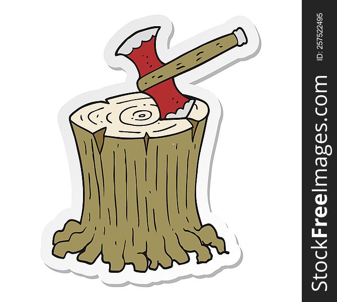 sticker of a cartoon axe in tree stump