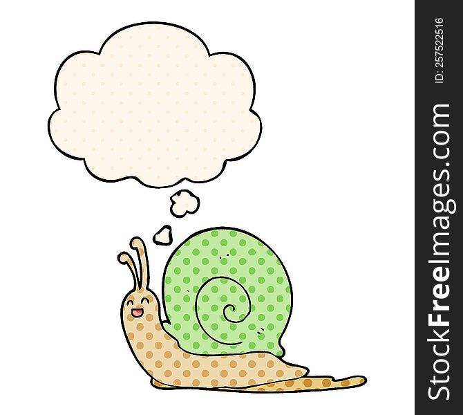 cartoon snail with thought bubble in comic book style