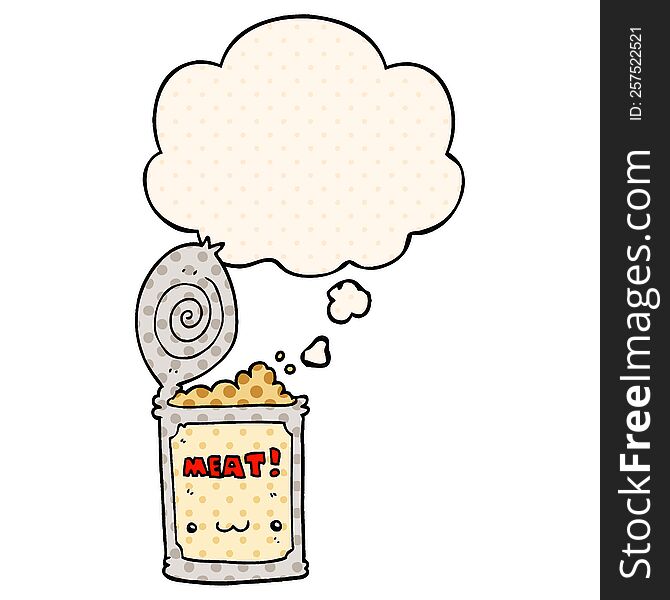 cartoon canned food and thought bubble in comic book style