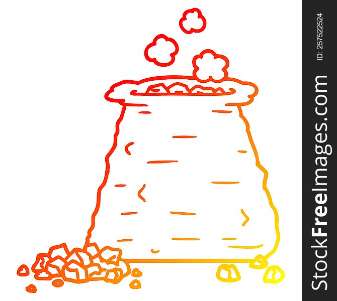 warm gradient line drawing of a cartoon sack of coal