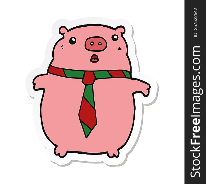 Sticker Of A Cartoon Pig Wearing Office Tie