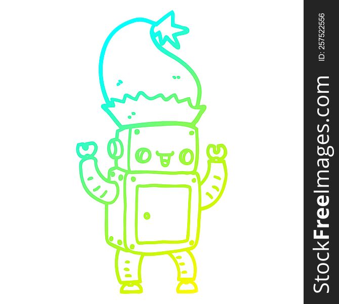 Cold Gradient Line Drawing Cartoon Christmas Robot