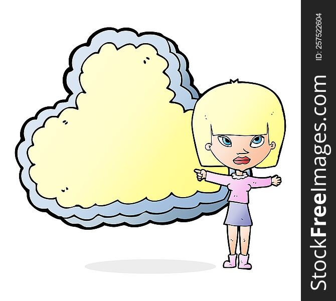 Cartoon Woman With Cloud Text Space