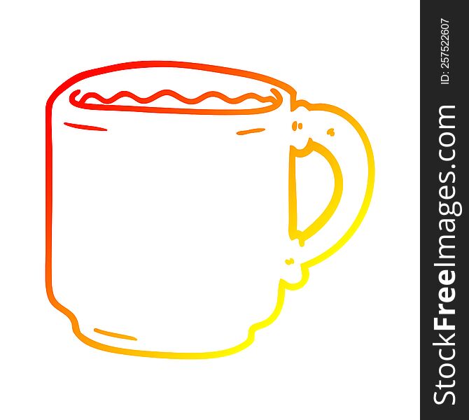 warm gradient line drawing of a cartoon coffee mug