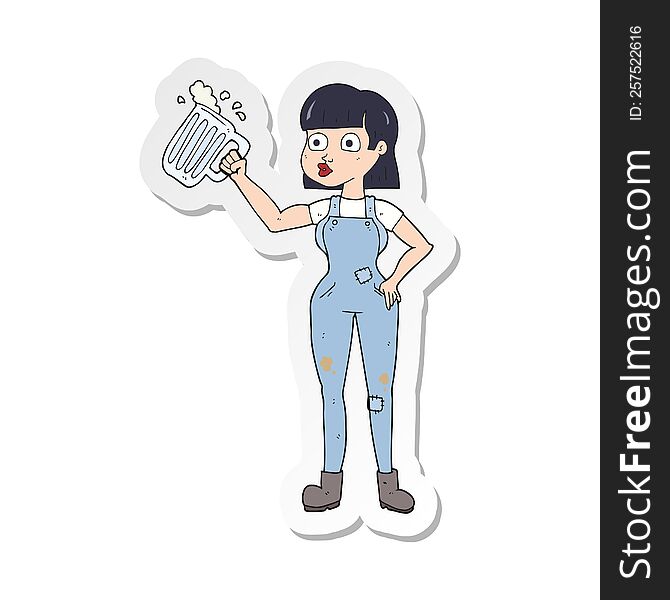 sticker of a cartoon woman with beer