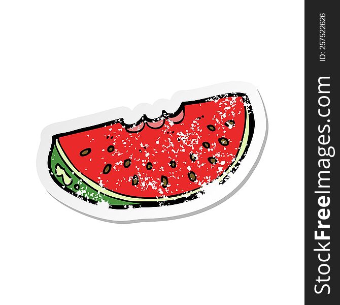 retro distressed sticker of a cartoon watermelon slice