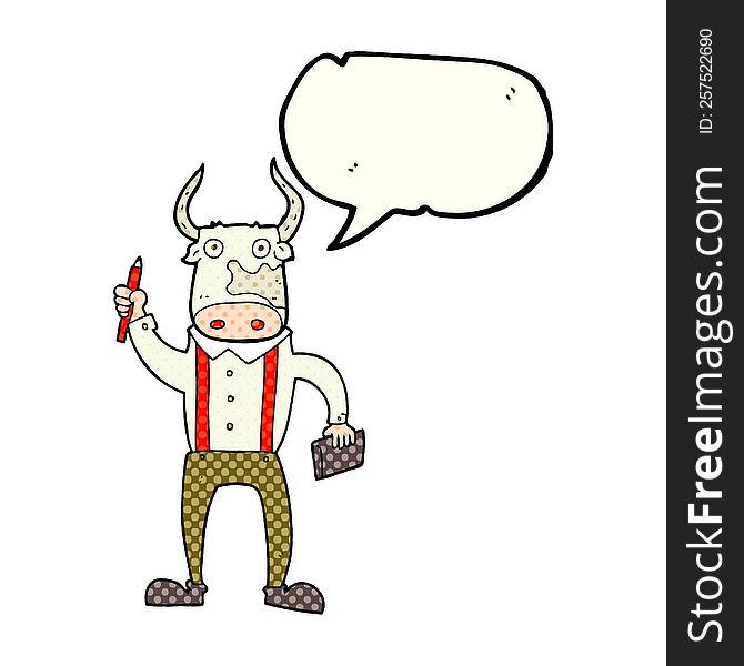 freehand drawn comic book speech bubble cartoon bull man