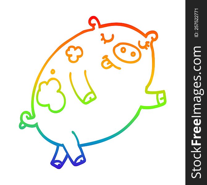 rainbow gradient line drawing of a cartoon dancing pig
