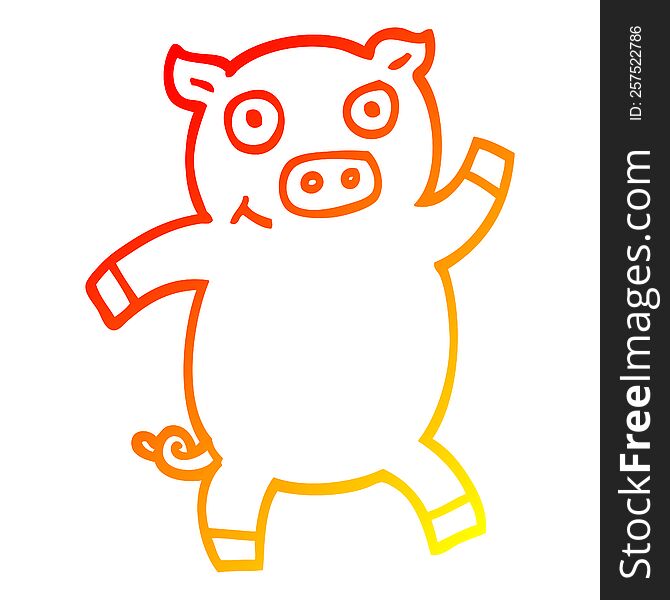 Warm Gradient Line Drawing Cartoon Dancing Pig