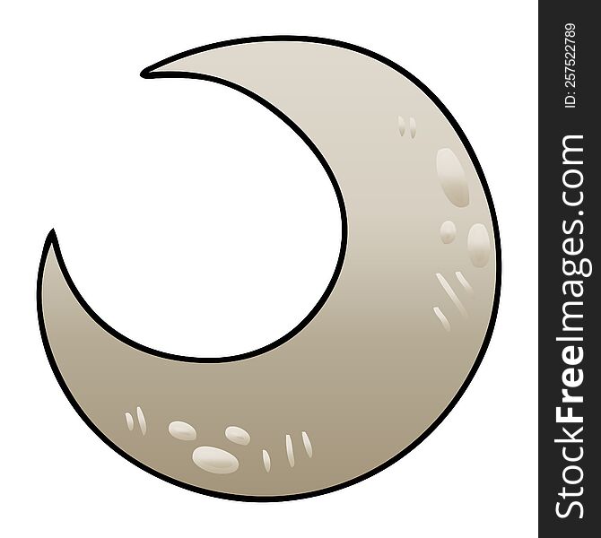 gradient shaded quirky cartoon crescent moon. gradient shaded quirky cartoon crescent moon