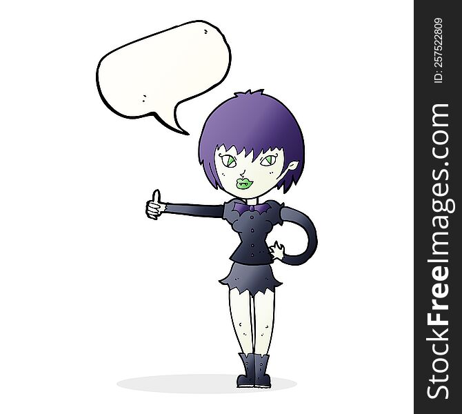 Cartoon Vampire Girl Giving Thumbs Up Sign With Speech Bubble