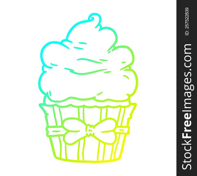 cold gradient line drawing of a cartoon fancy cupcake
