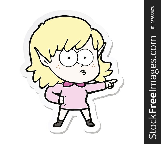 Sticker Of A Cartoon Elf Girl Staring And Pointing