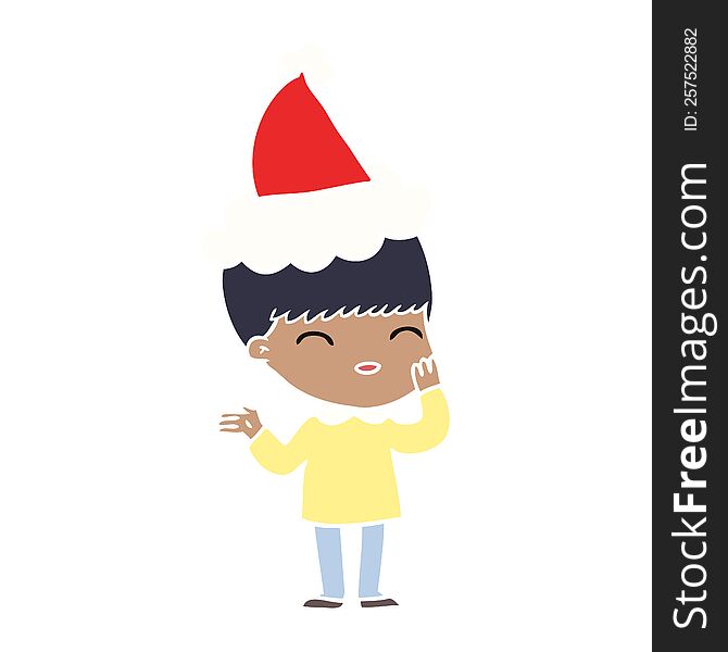 Happy Flat Color Illustration Of A Boy Wearing Santa Hat