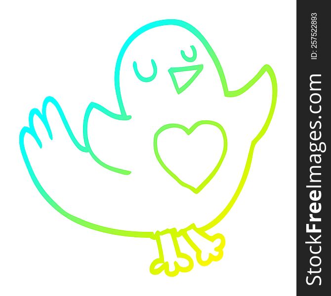 Cold Gradient Line Drawing Cartoon Bird With Love Heart