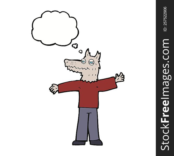 Cartoon Happy Wolf Man With Thought Bubble