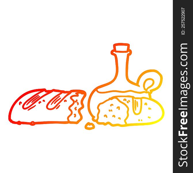 warm gradient line drawing of a bread and oil cartoon