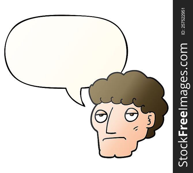 cartoon bored man and speech bubble in smooth gradient style