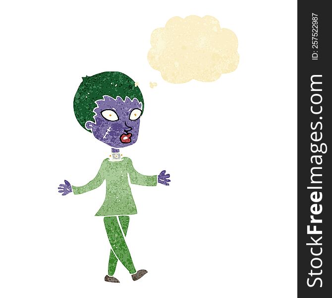 Cartoon Halloween Zombie Woman With Thought Bubble