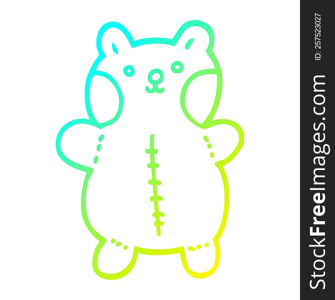 cold gradient line drawing of a cartoon teddy bear