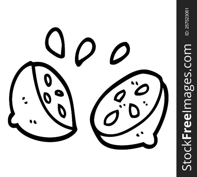 line drawing cartoon halved lemon