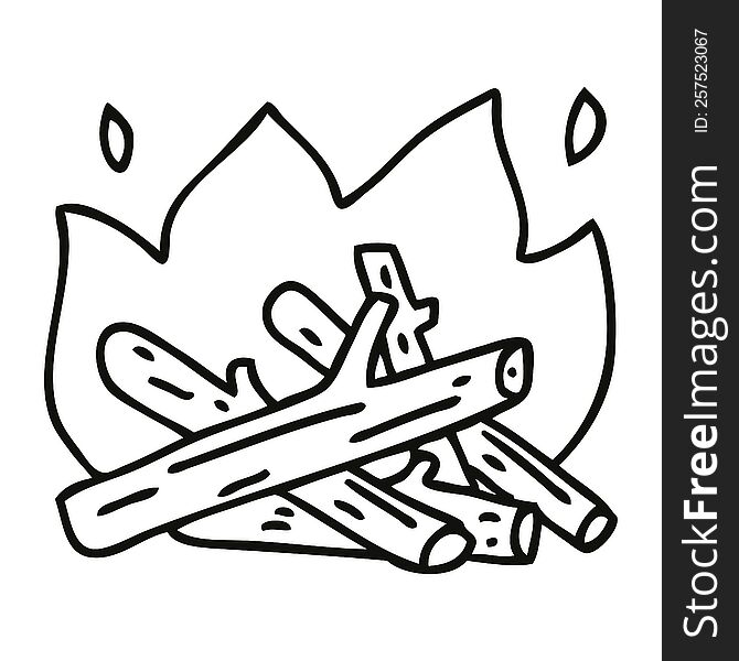 quirky line drawing cartoon campfire