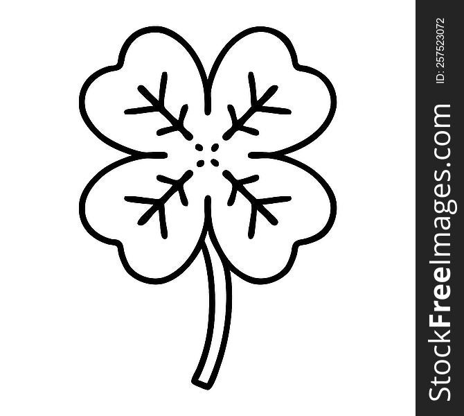 tattoo in black line style of a 4 leaf clover. tattoo in black line style of a 4 leaf clover