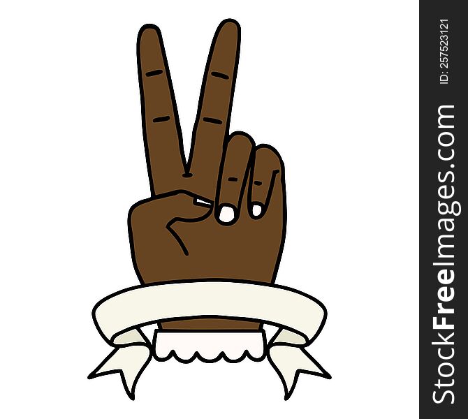 Peace Two Finger Hand Gesture With Banner Illustration