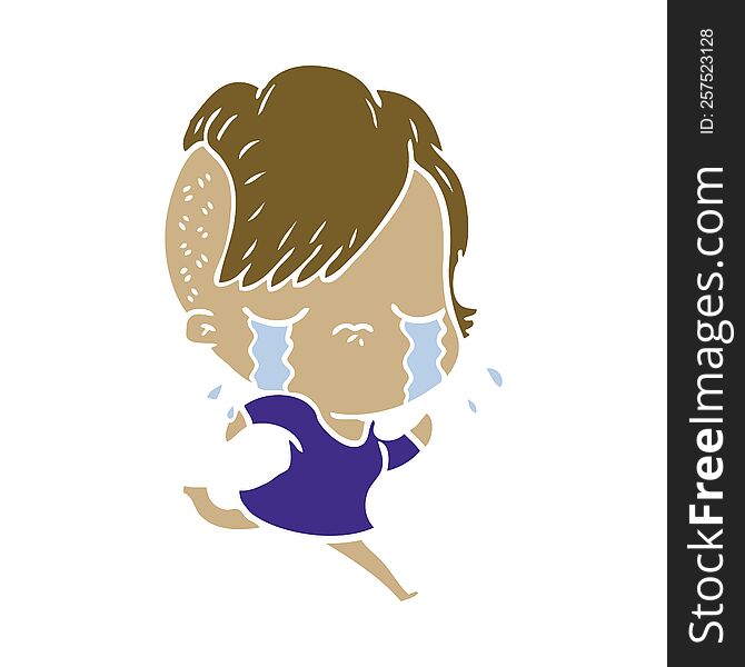 flat color style cartoon crying girl running away
