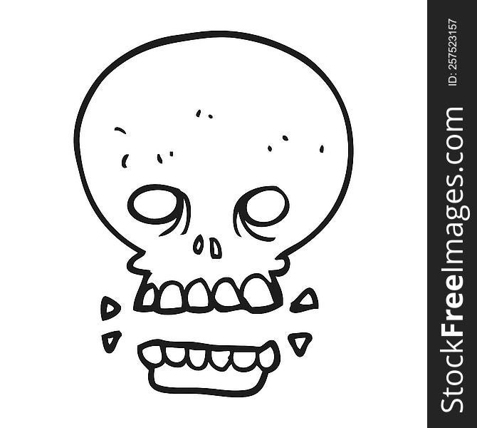 freehand drawn black and white cartoon scary skull