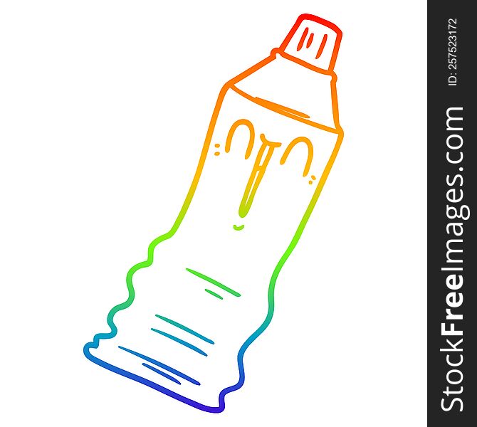 rainbow gradient line drawing of a cartoon toothpaste tube